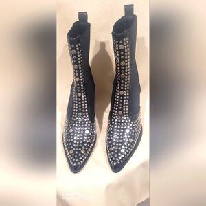 Black Studded Pointed Toe Booties.